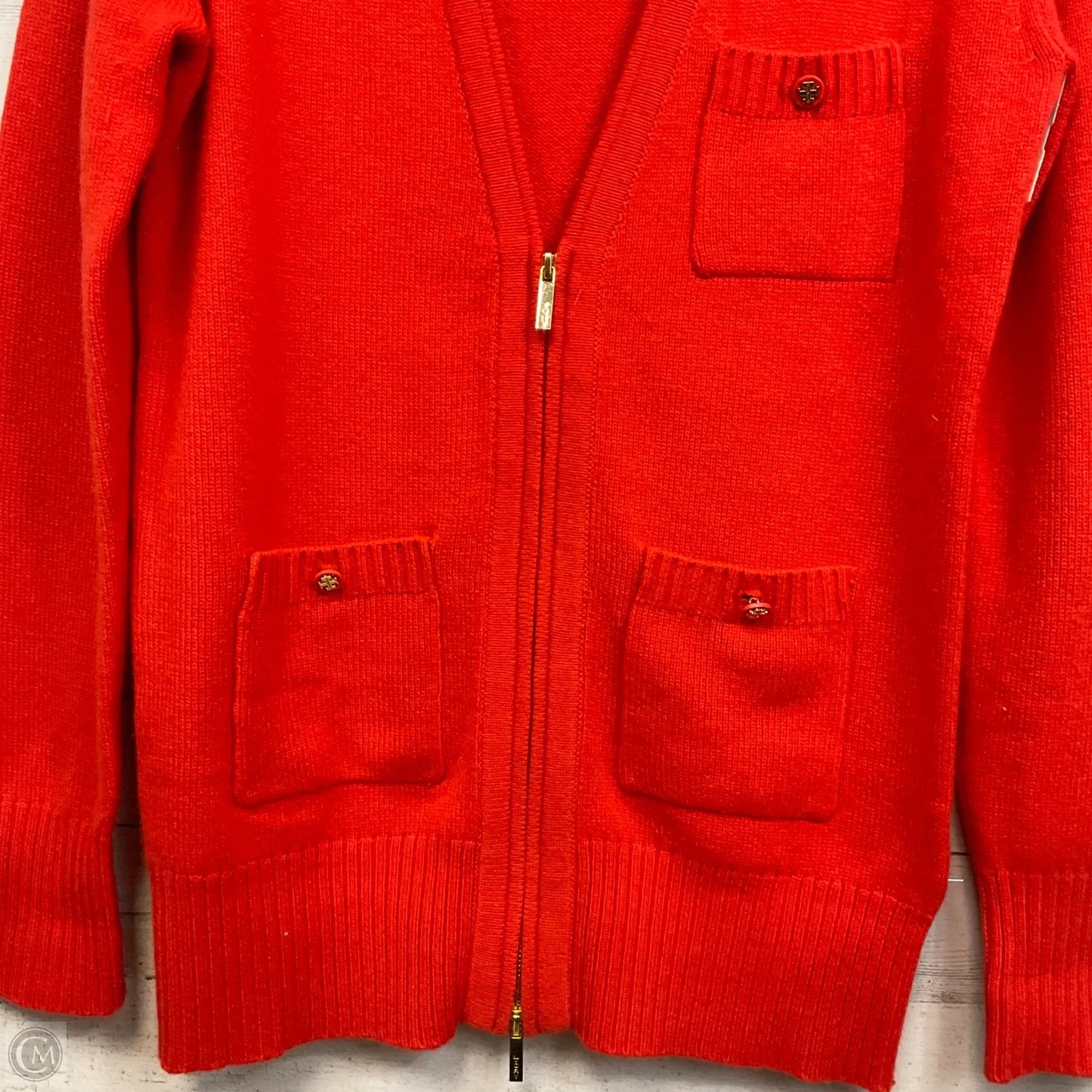 Sweater Cardigan Designer By Tory Burch In Orange, Size: M