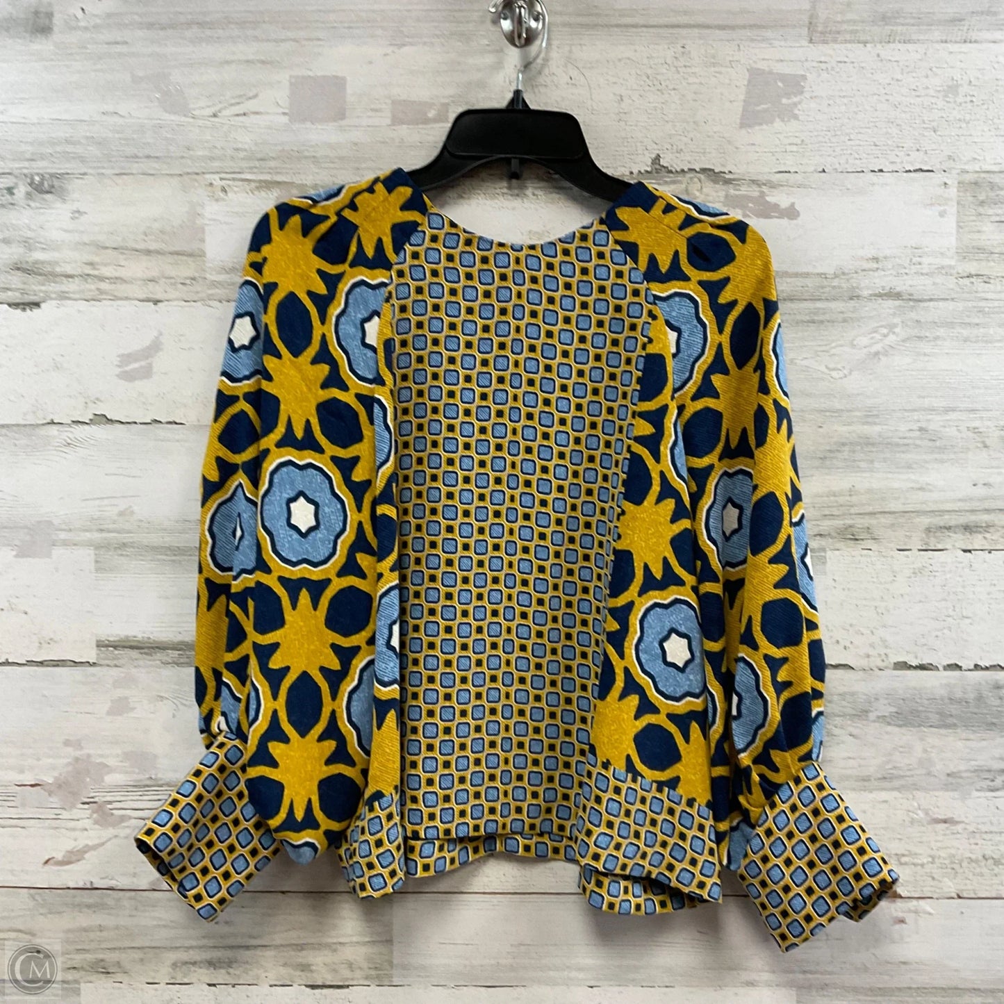 Top Long Sleeve By Chicos In Blue & Yellow, Size: S