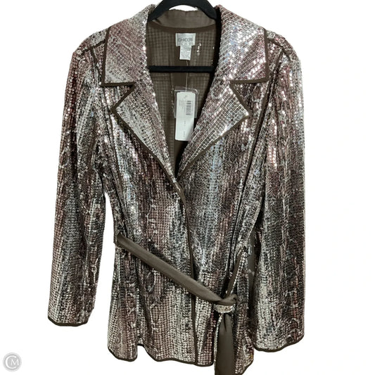 Blazer By Chicos In Silver & Tan, Size: L