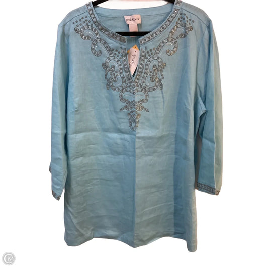 Tunic 3/4 Sleeve By Peck And Peck In Blue & Brown, Size: Xl