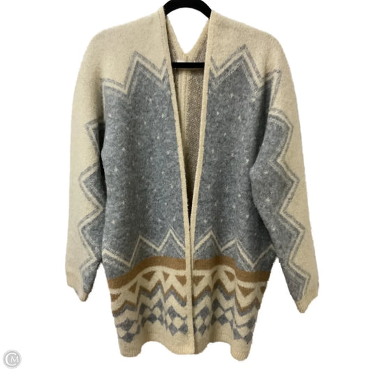 Sweater Cardigan By Be Cool In Cream & Grey, Size: M