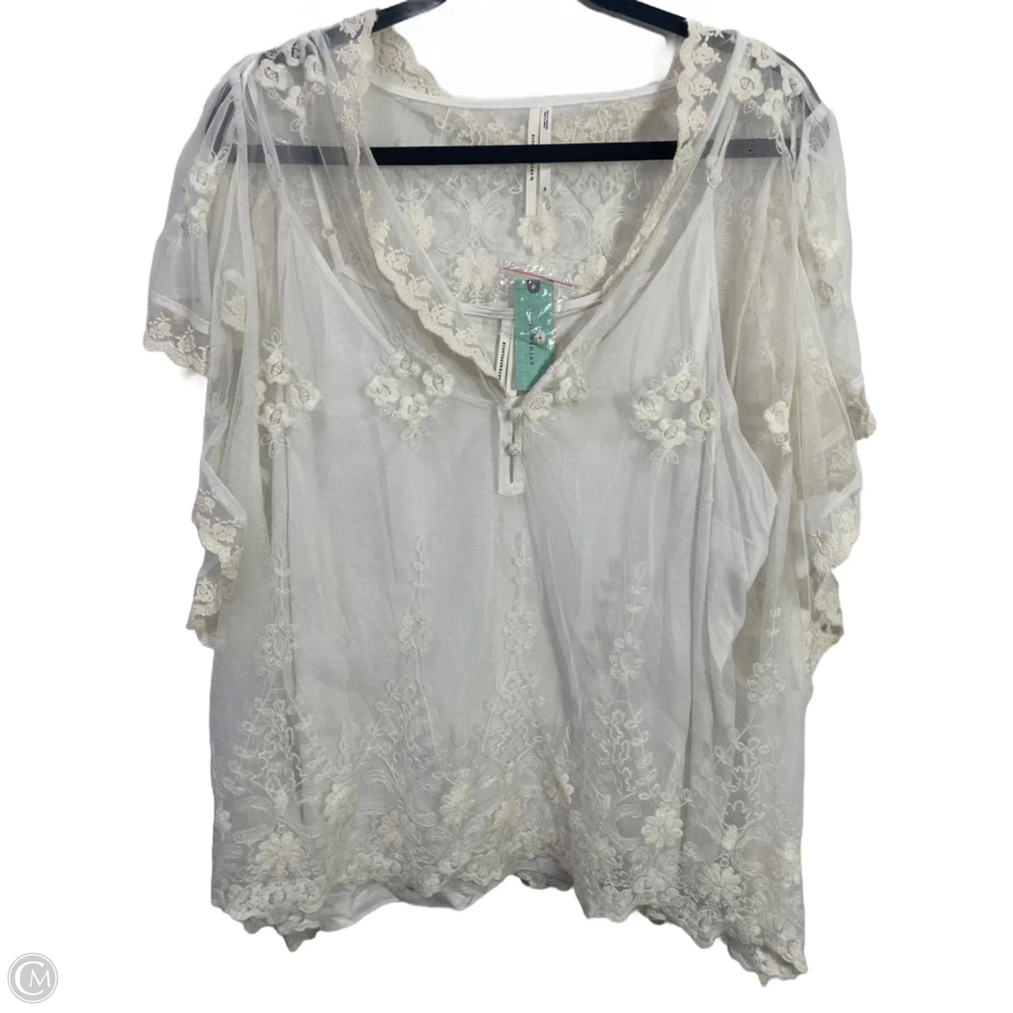 Blouse Short Sleeve By Anthropologie In Ivory, Size: 3x