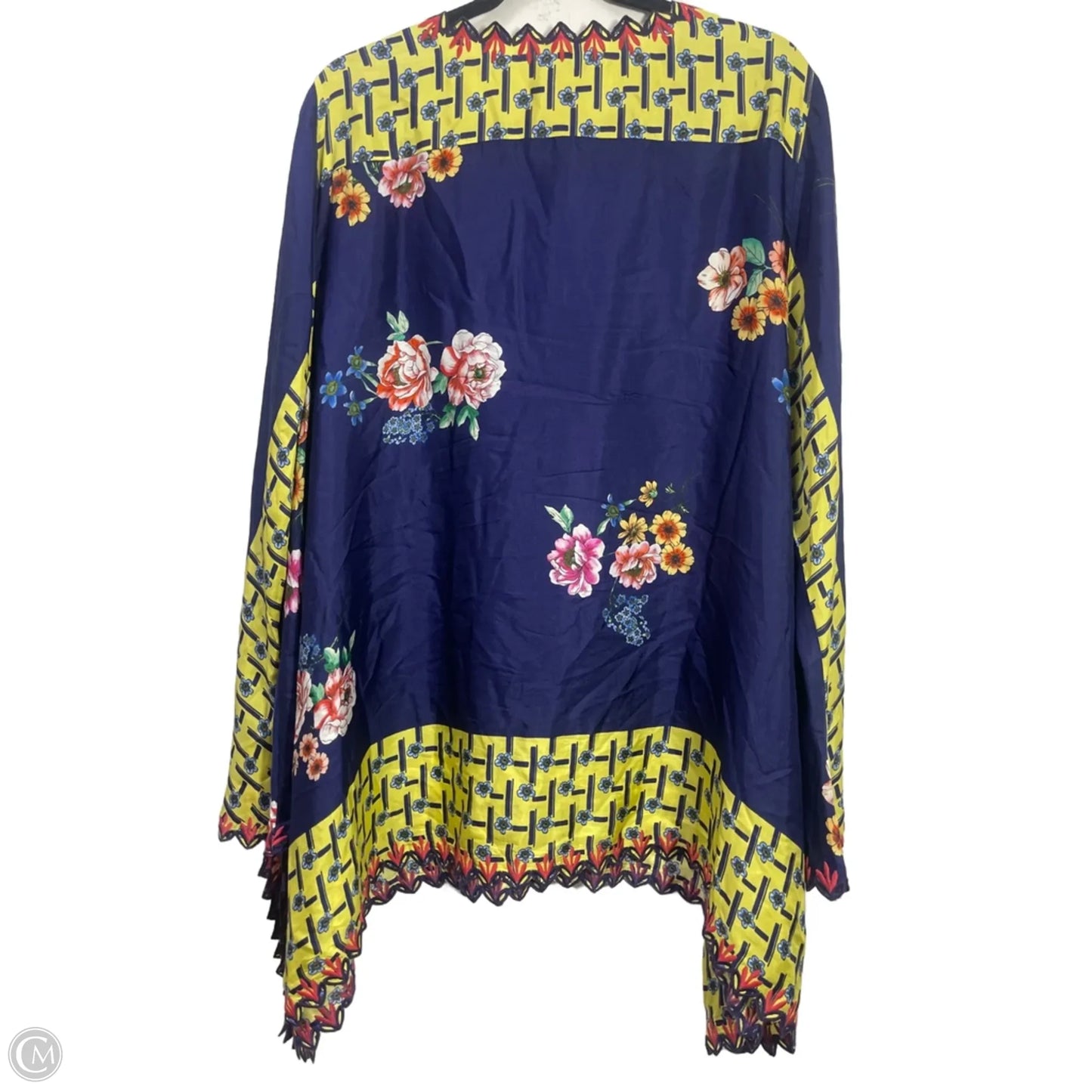 Blouse 3/4 Sleeve By Johnny Was In Blue & Yellow, Size: Xxl
