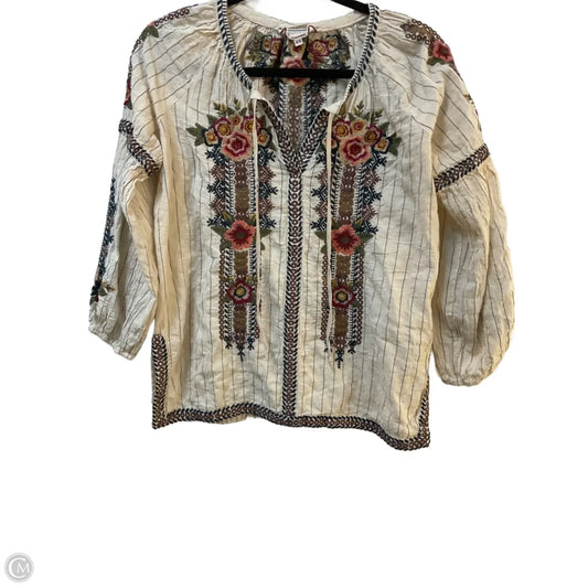 Top Long Sleeve By Johnny Was In Cream & Tan, Size: Xs