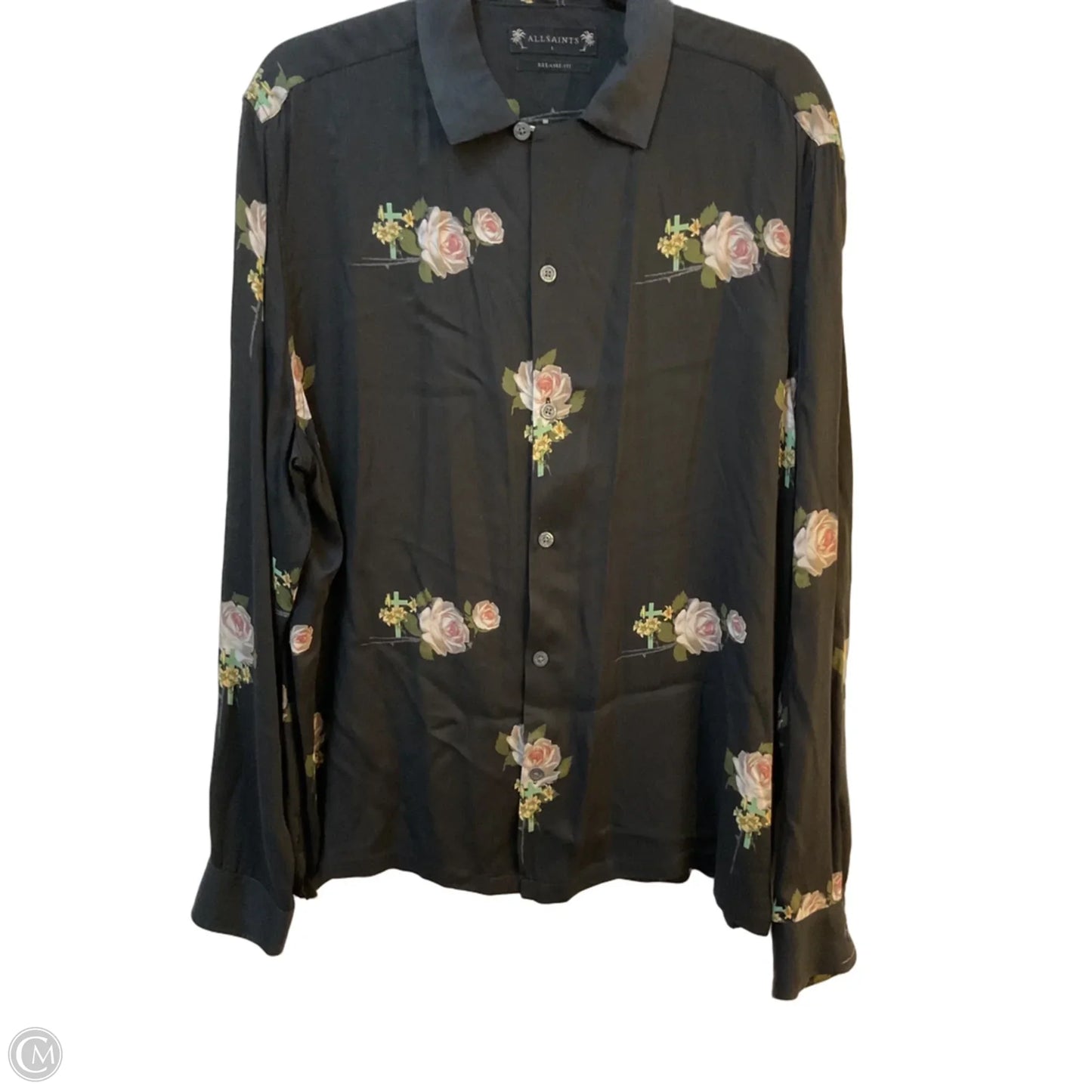 Blouse Designer By All Saints In Black & Pink, Size: L