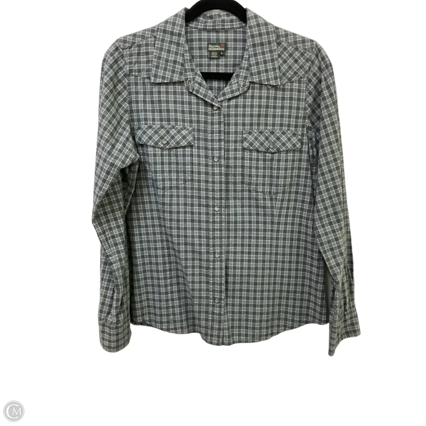 Top Long Sleeve By Royal Robbins In Plaid Pattern, Size: L