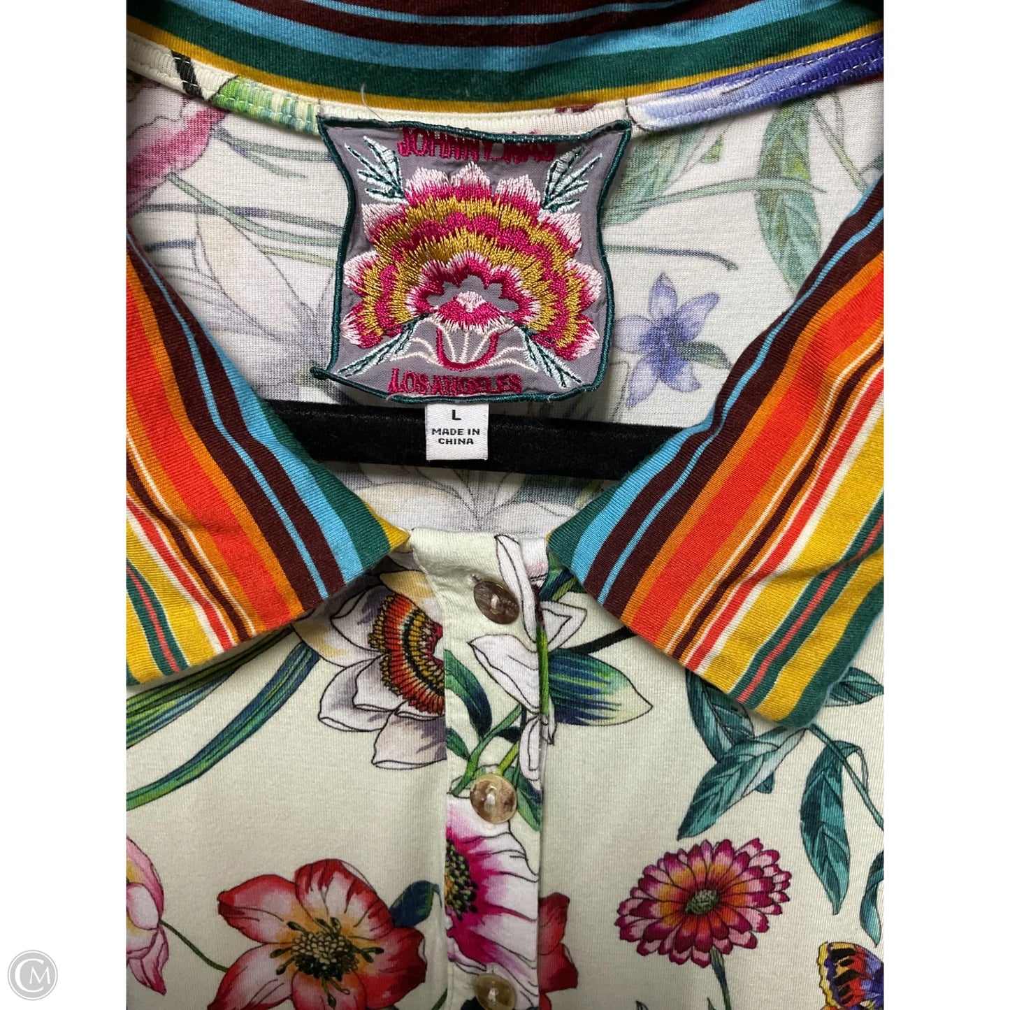 Top Short Sleeve By Johnny Was In Floral Print, Size: L