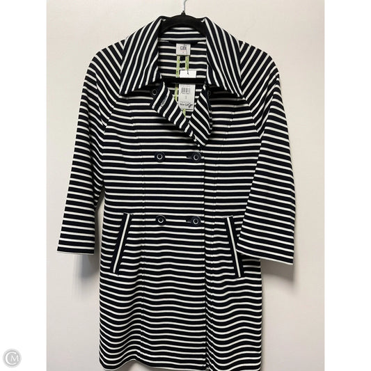 Coat Trench Coat By Cabi In Blue & White, Size: S