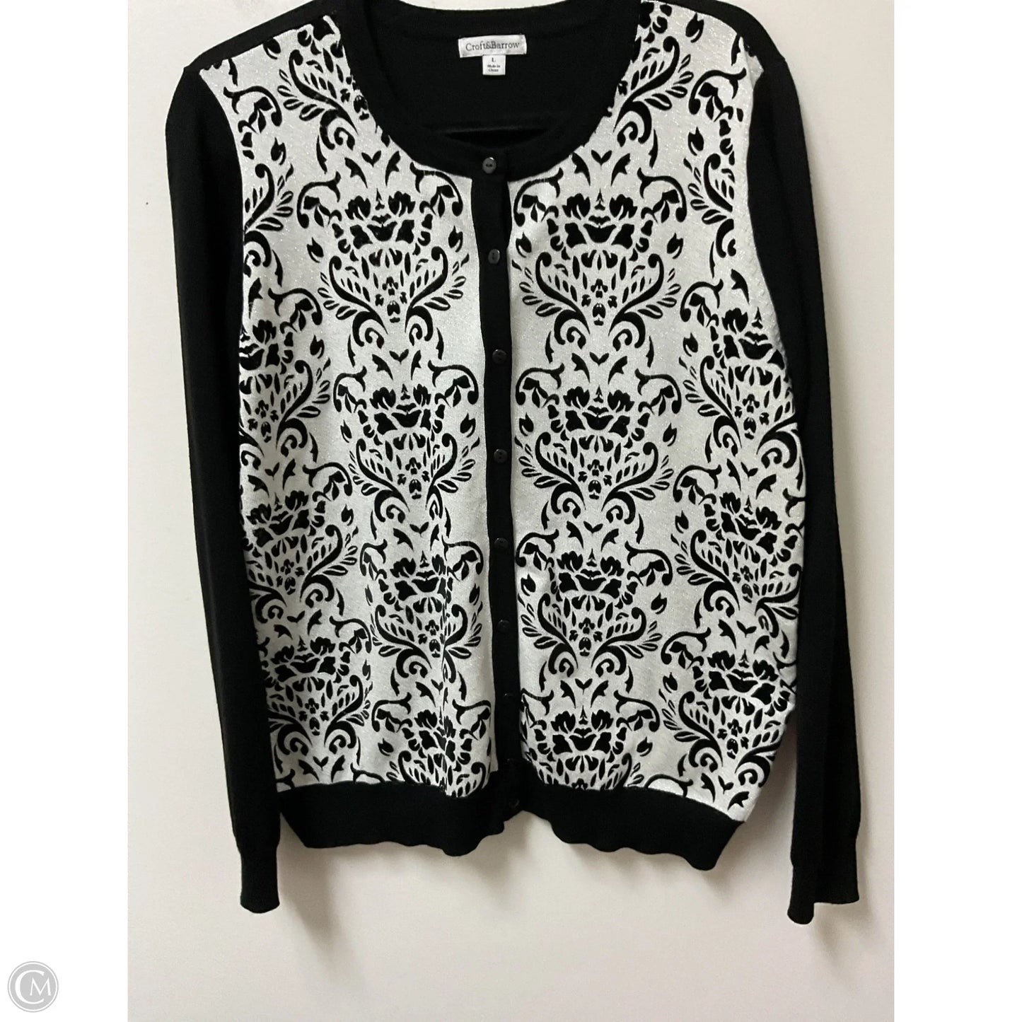 Sweater Cardigan By Croft And Barrow In Black & Silver, Size: L