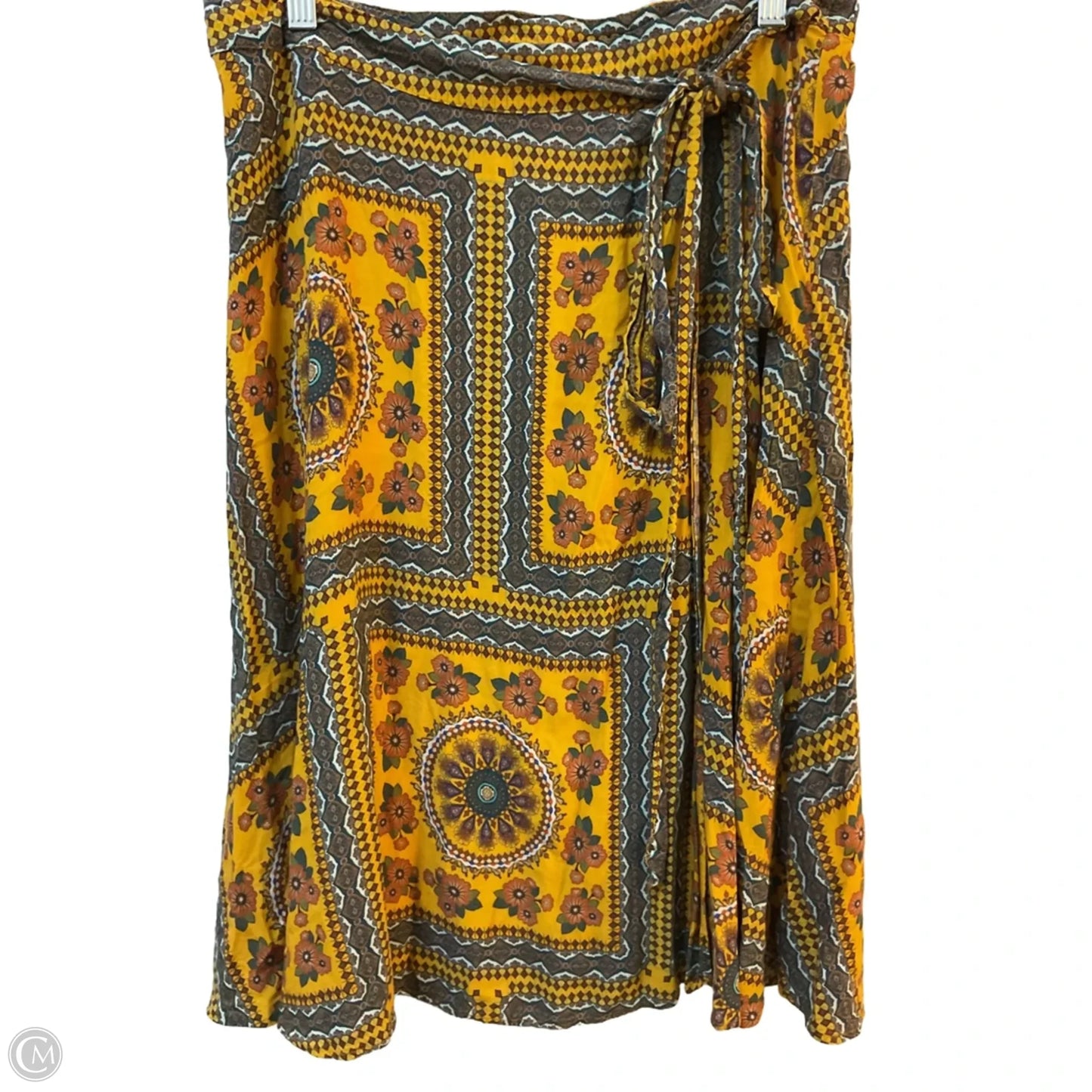 Skirt Midi By Farm Rio In Grey & Yellow, Size: L