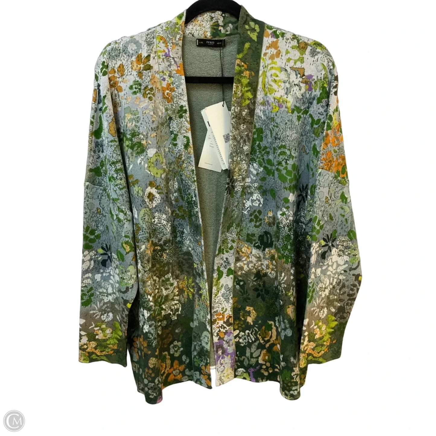 Sweater Cardigan By Cma In Green & Yellow, Size: L