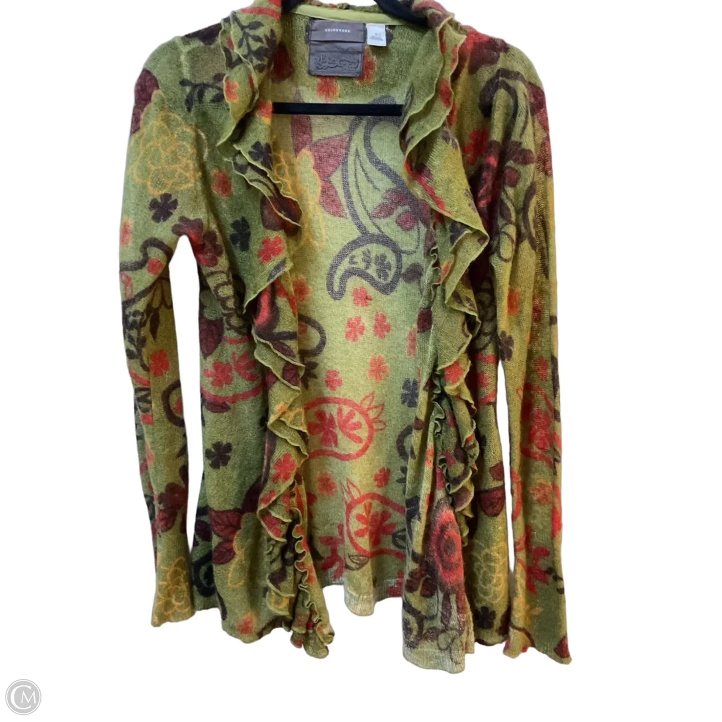 Sweater Cardigan By Guinevere In Green & Red, Size: M