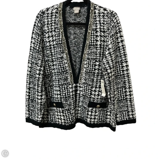 Sweater Cardigan By Chicos In Black & White, Size: Xl