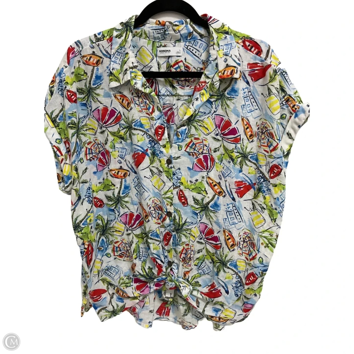 Top Short Sleeve By Sonoma In Tropical Print, Size: L