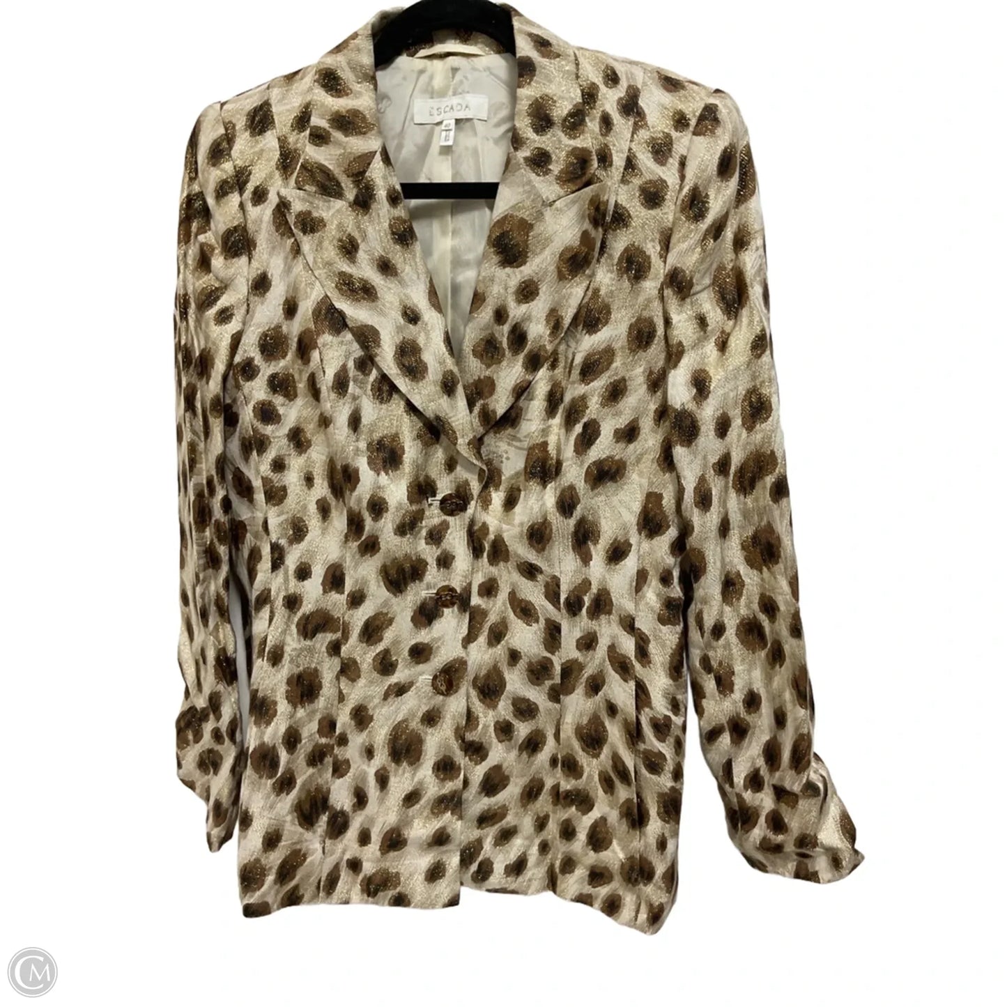 Blazer Designer By Escada In Leopard Print, Size: M