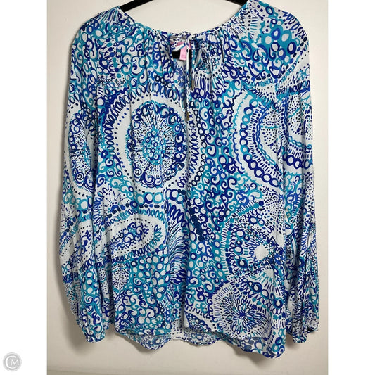 Blouse Designer By Lilly Pulitzer In Blue & White, Size: L