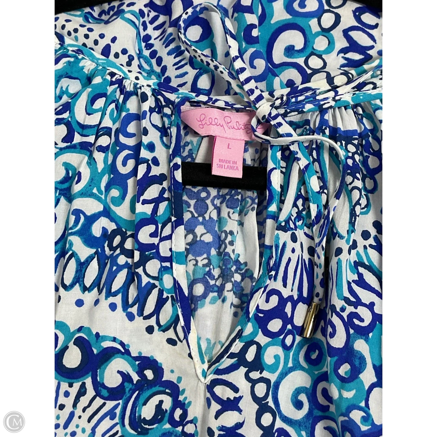 Blouse Designer By Lilly Pulitzer In Blue & White, Size: L
