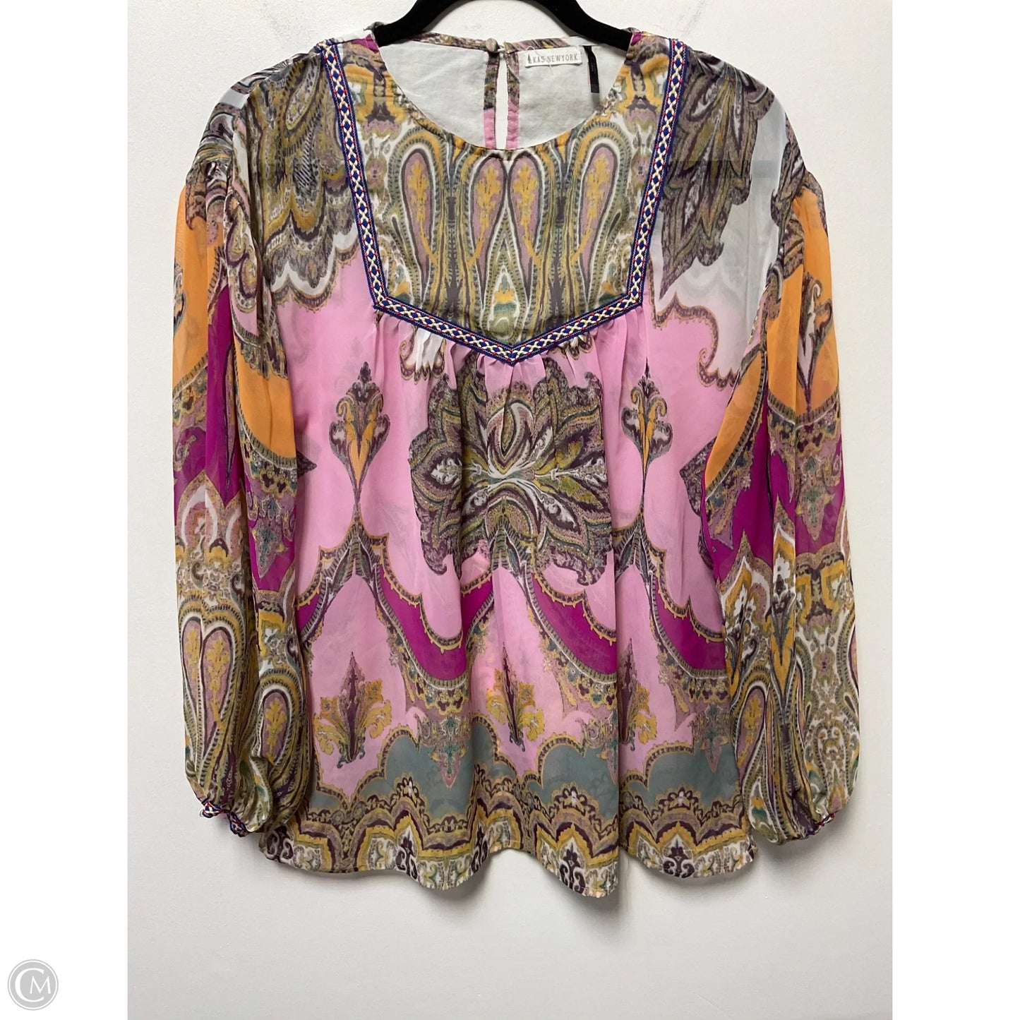 Blouse Long Sleeve By Kasper In Pink, Size: M