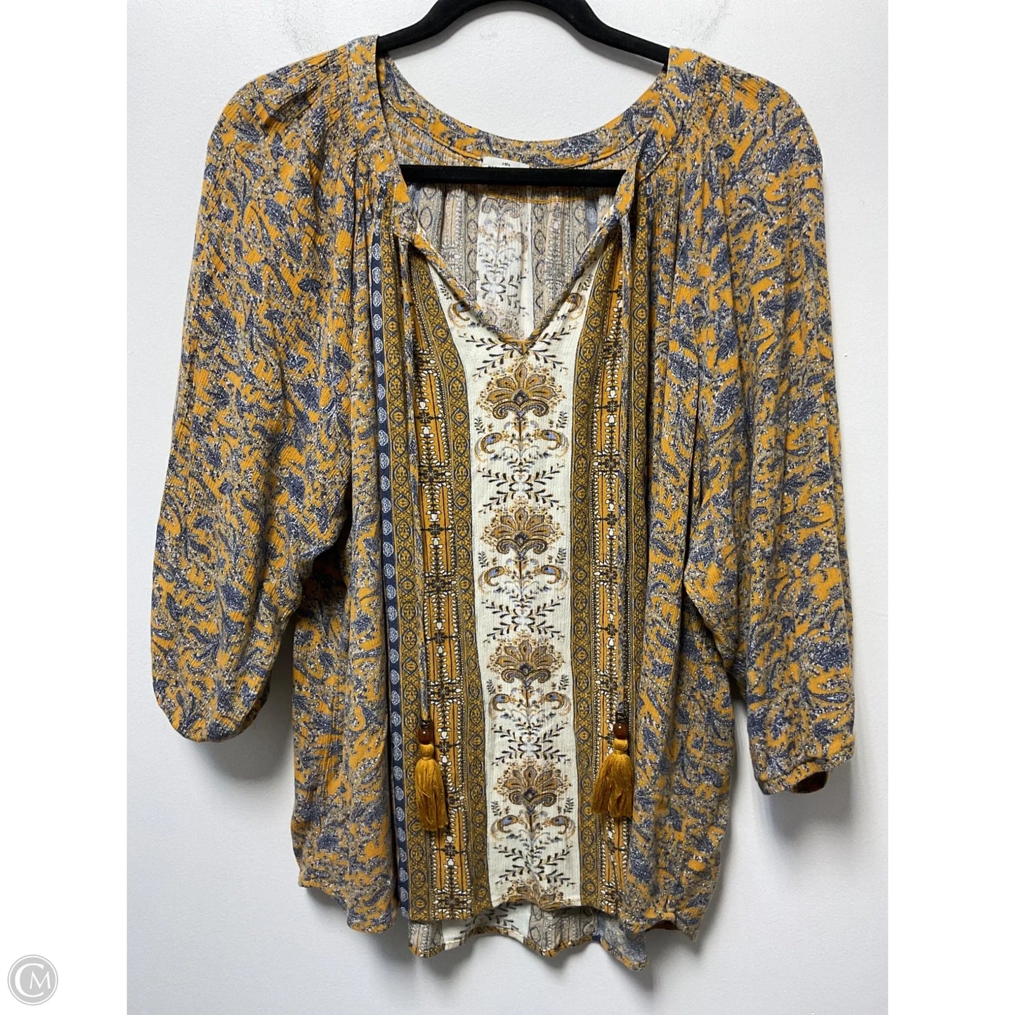 Blouse Long Sleeve By Clothes Mentor In Blue & Yellow, Size: 2x
