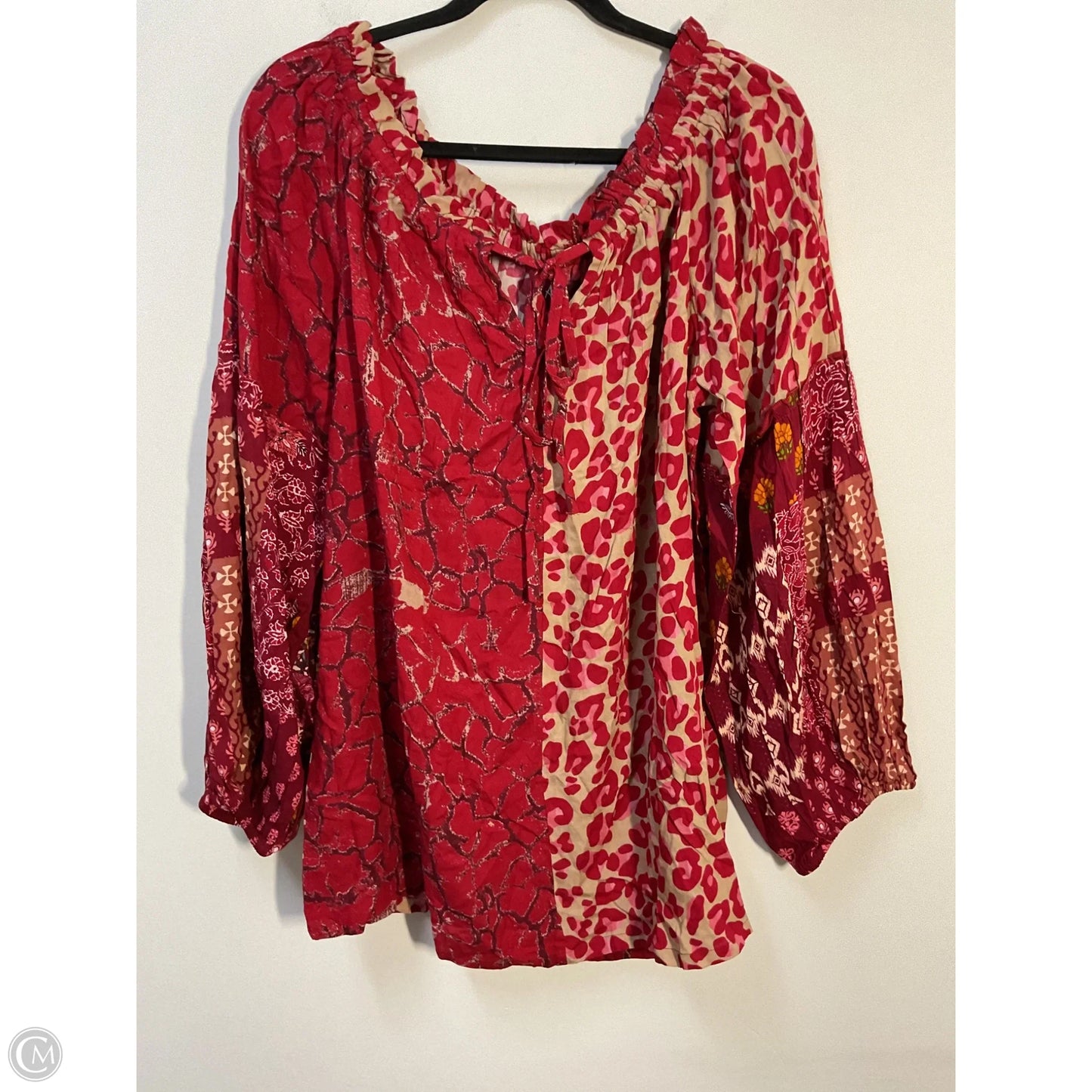 Blouse Long Sleeve By Cmc In Red & Tan, Size: L