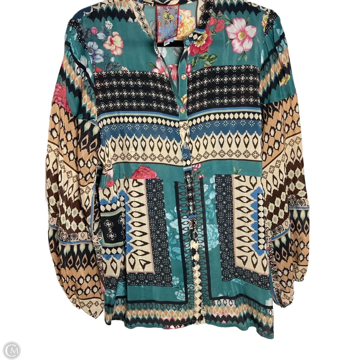 Blouse Long Sleeve By Johnny Was In Multi-colored, Size: M