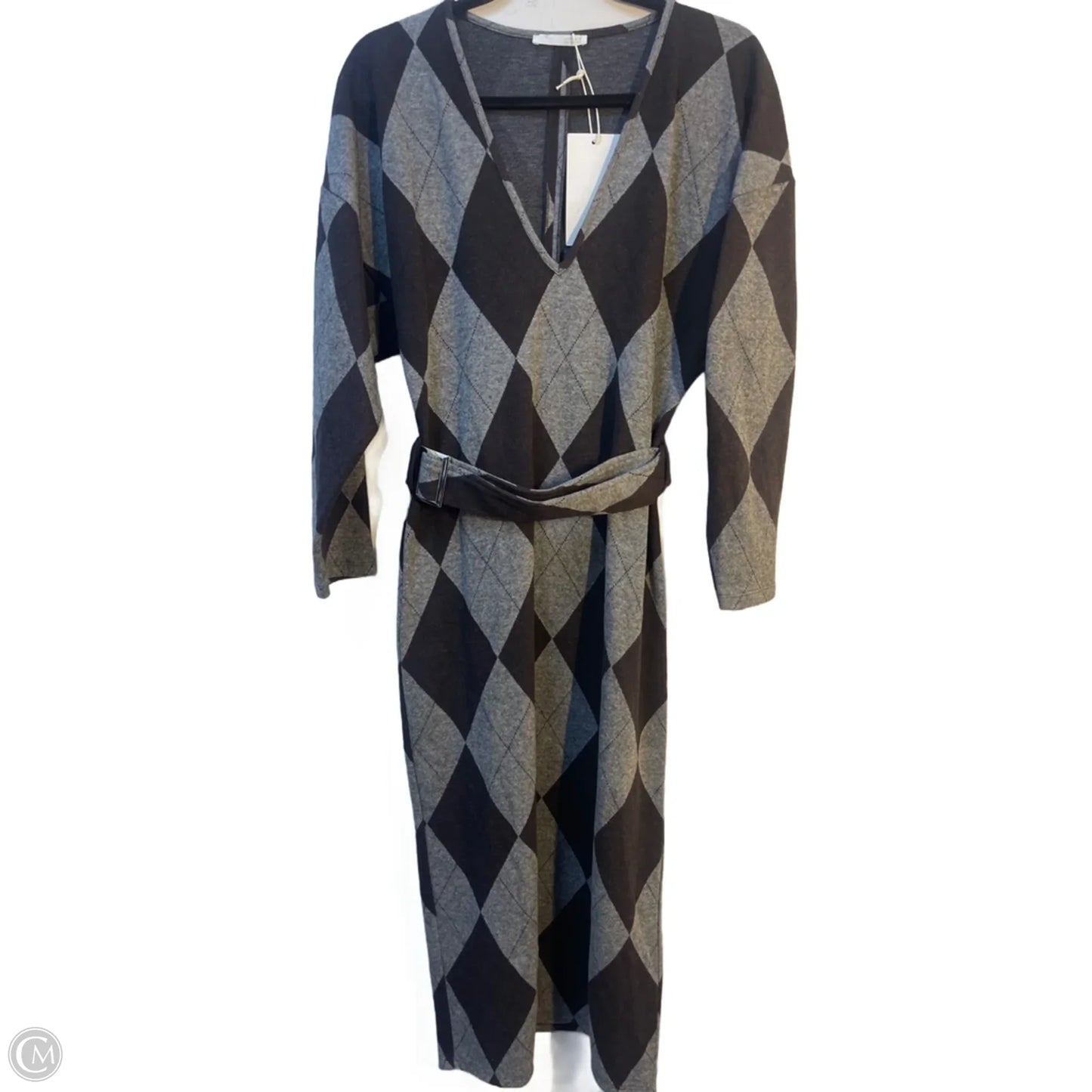 Dress Casual Midi By Zara In Brown & Grey, Size: M