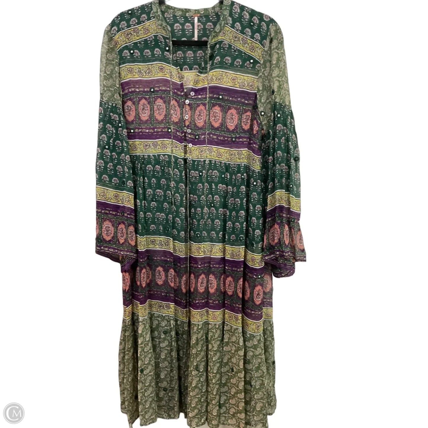 Dress Casual Midi By Free People In Green & Purple, Size: M