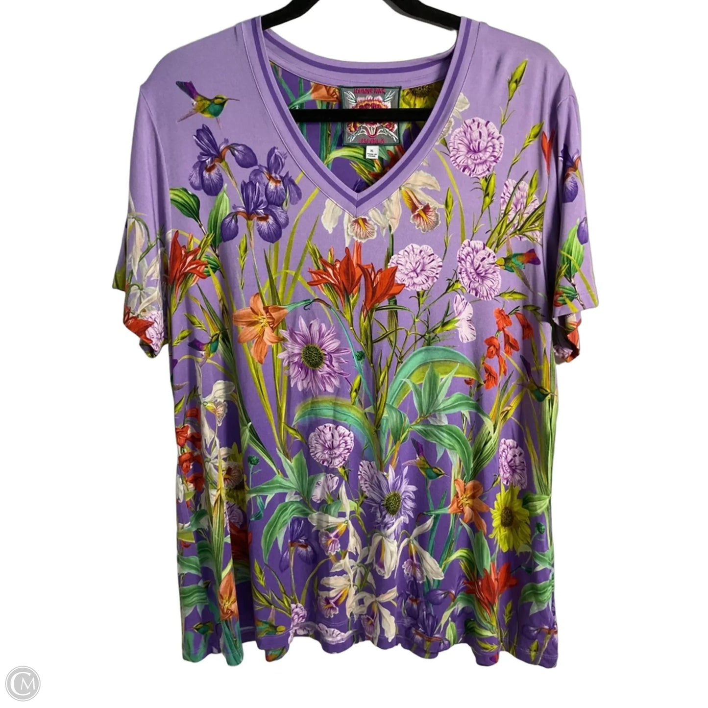 Top Short Sleeve By Johnny Was In Tropical Print, Size: Xl