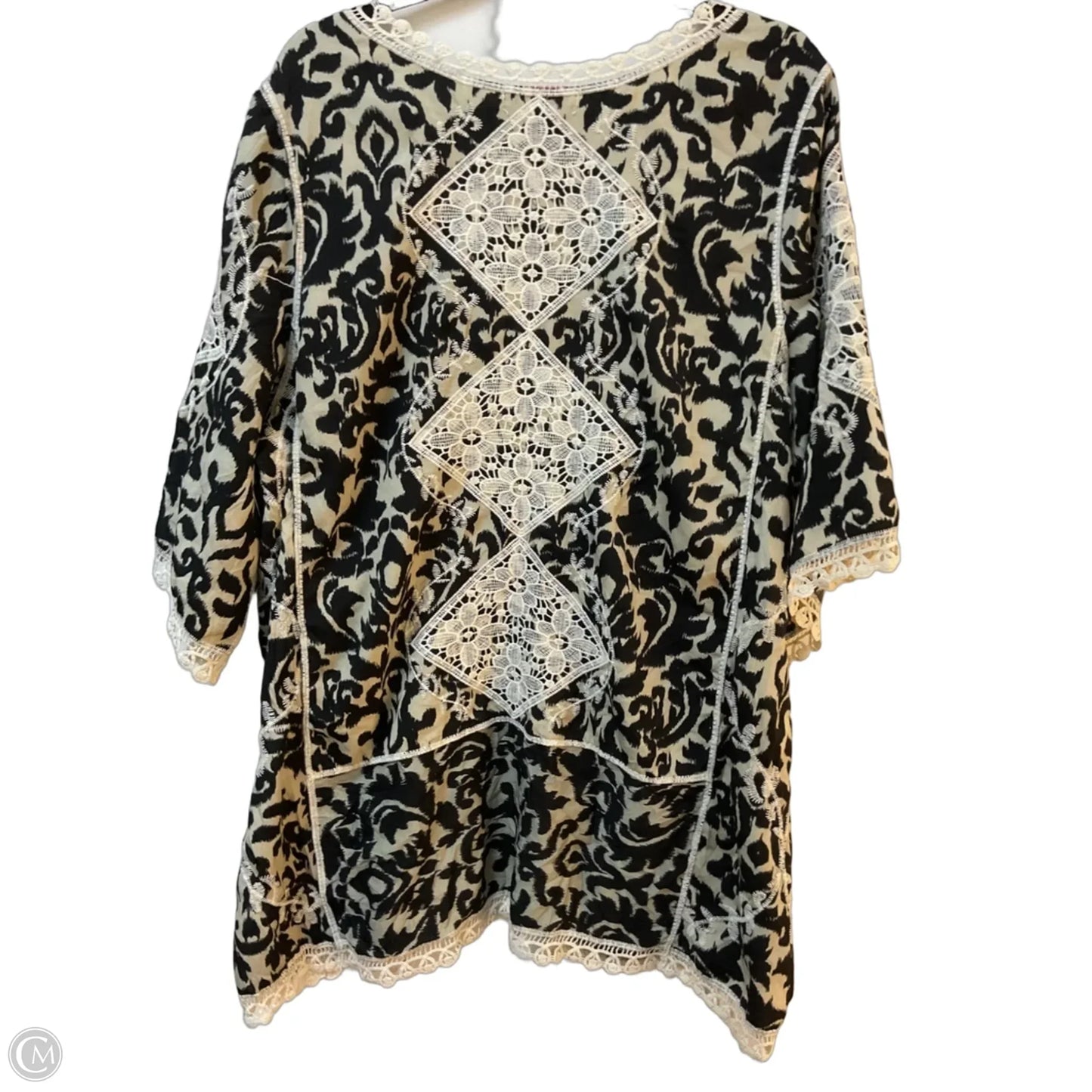Kimono By Clothes Mentor In Black & Cream, Size: 1x