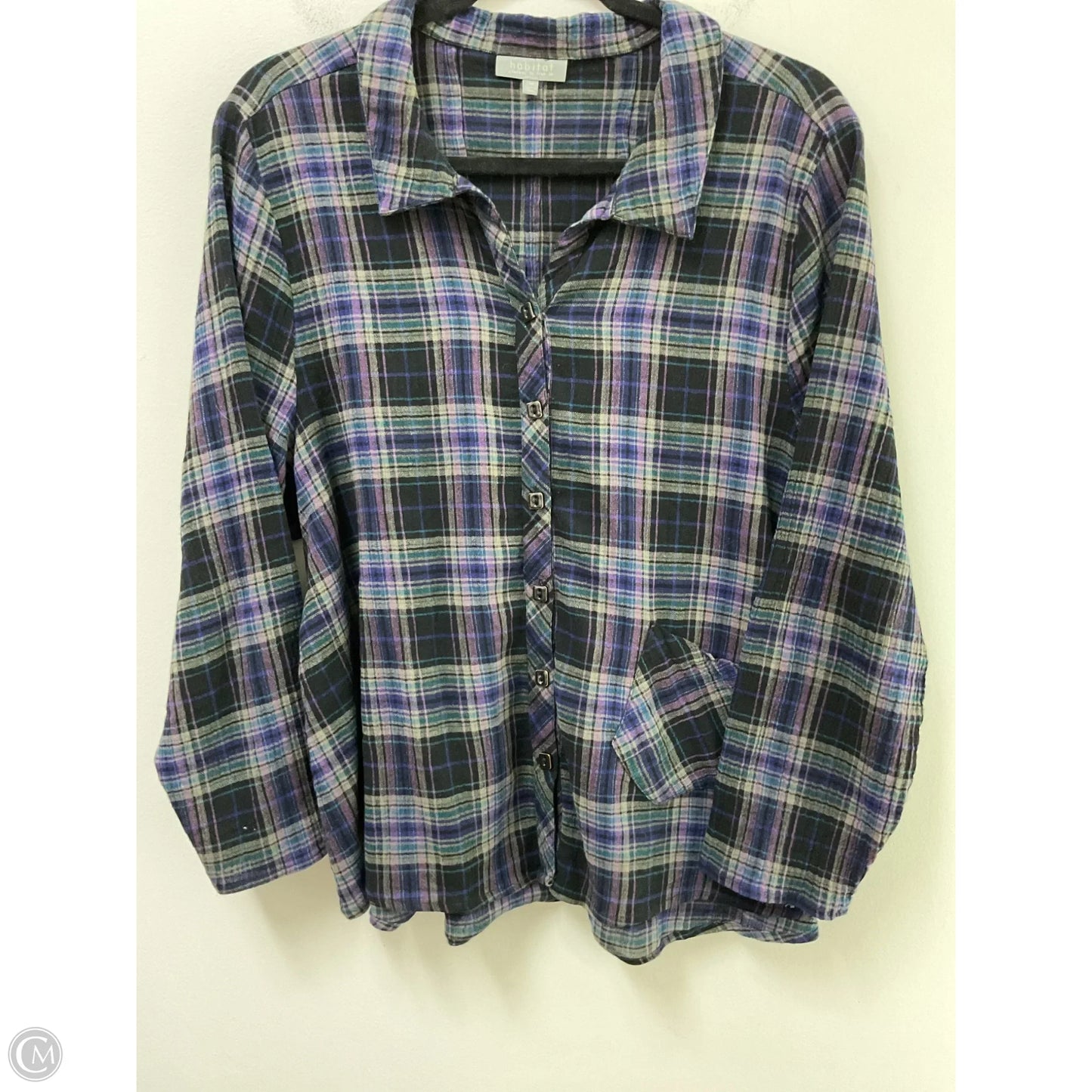 Top Long Sleeve By Habitat In Plaid Pattern, Size: M