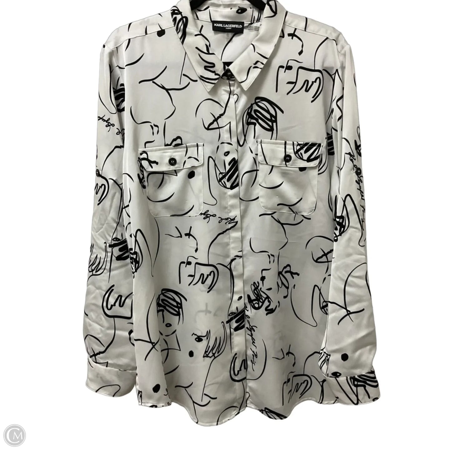 Top Long Sleeve Designer By Karl Lagerfeld In Black & White, Size: Xl