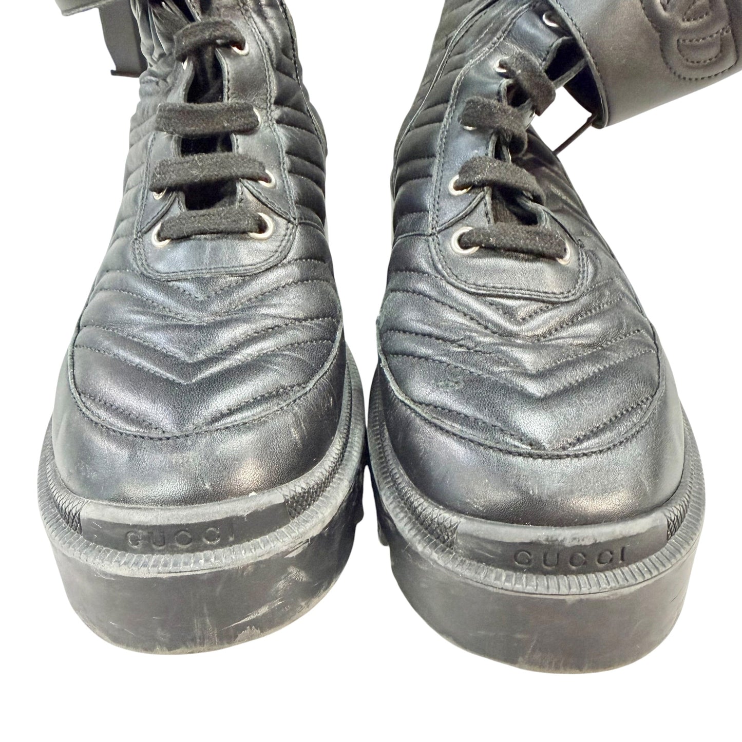 Boots Luxury Designer By Gucci In Black, Size: 6.5