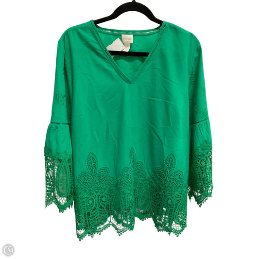 Blouse 3/4 Sleeve By Chicos In Green, Size: L