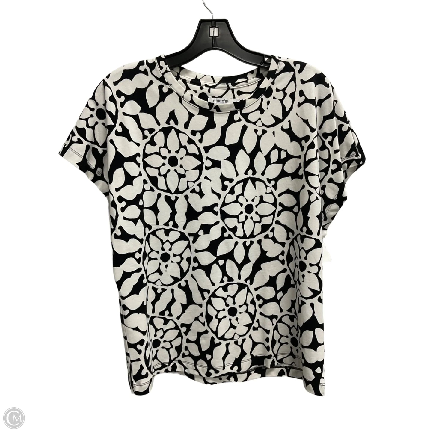Top Short Sleeve By Chicos In Black & White, Size: M