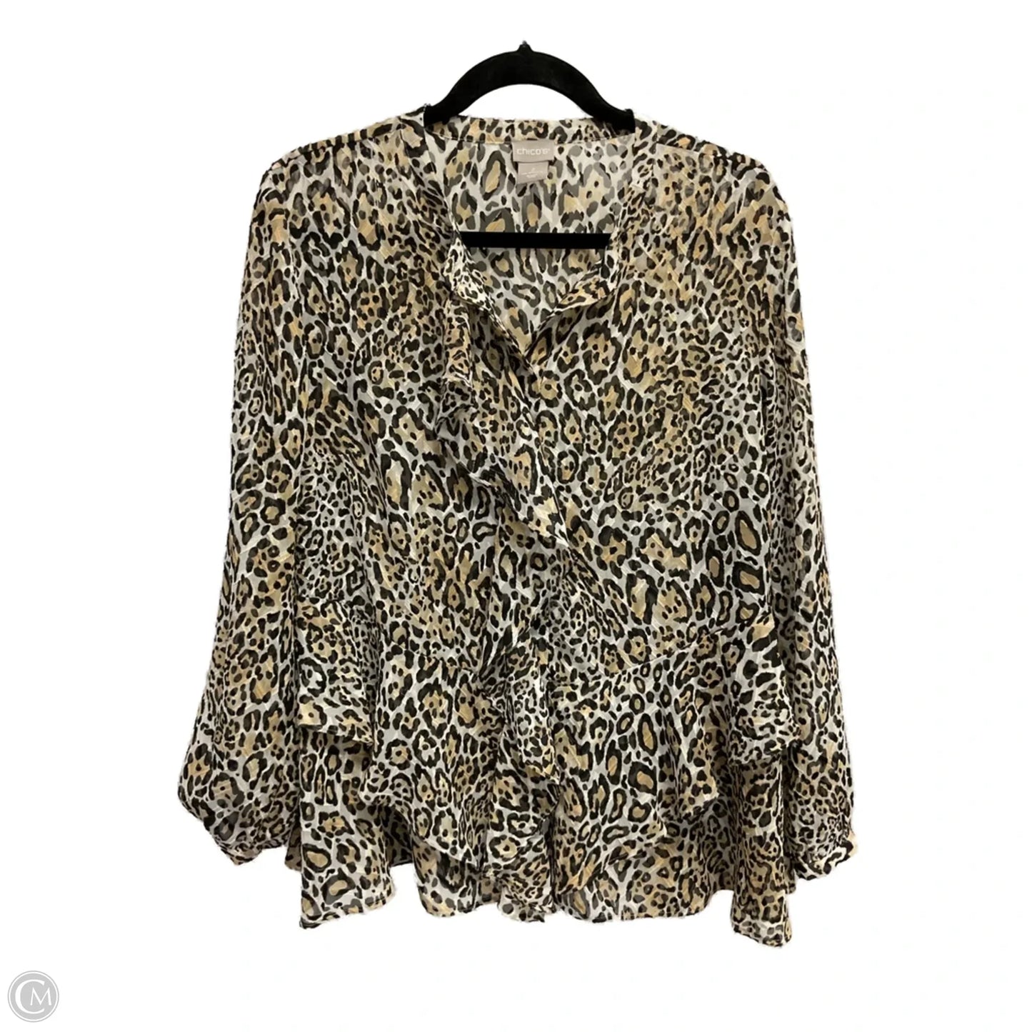 Blouse Long Sleeve By Chicos In Leopard Print, Size: L