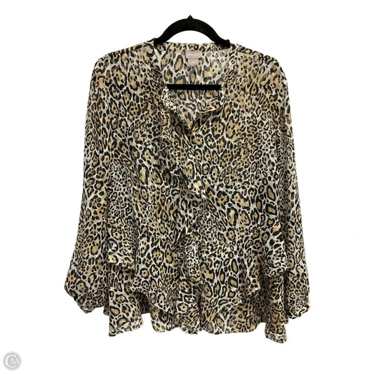 Blouse Long Sleeve By Chicos In Leopard Print, Size: L