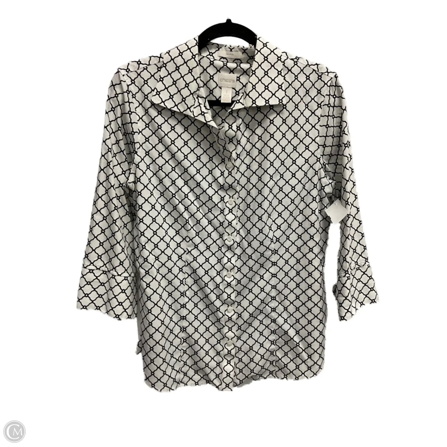 Blouse 3/4 Sleeve By Chicos In Geometric Pattern, Size: M