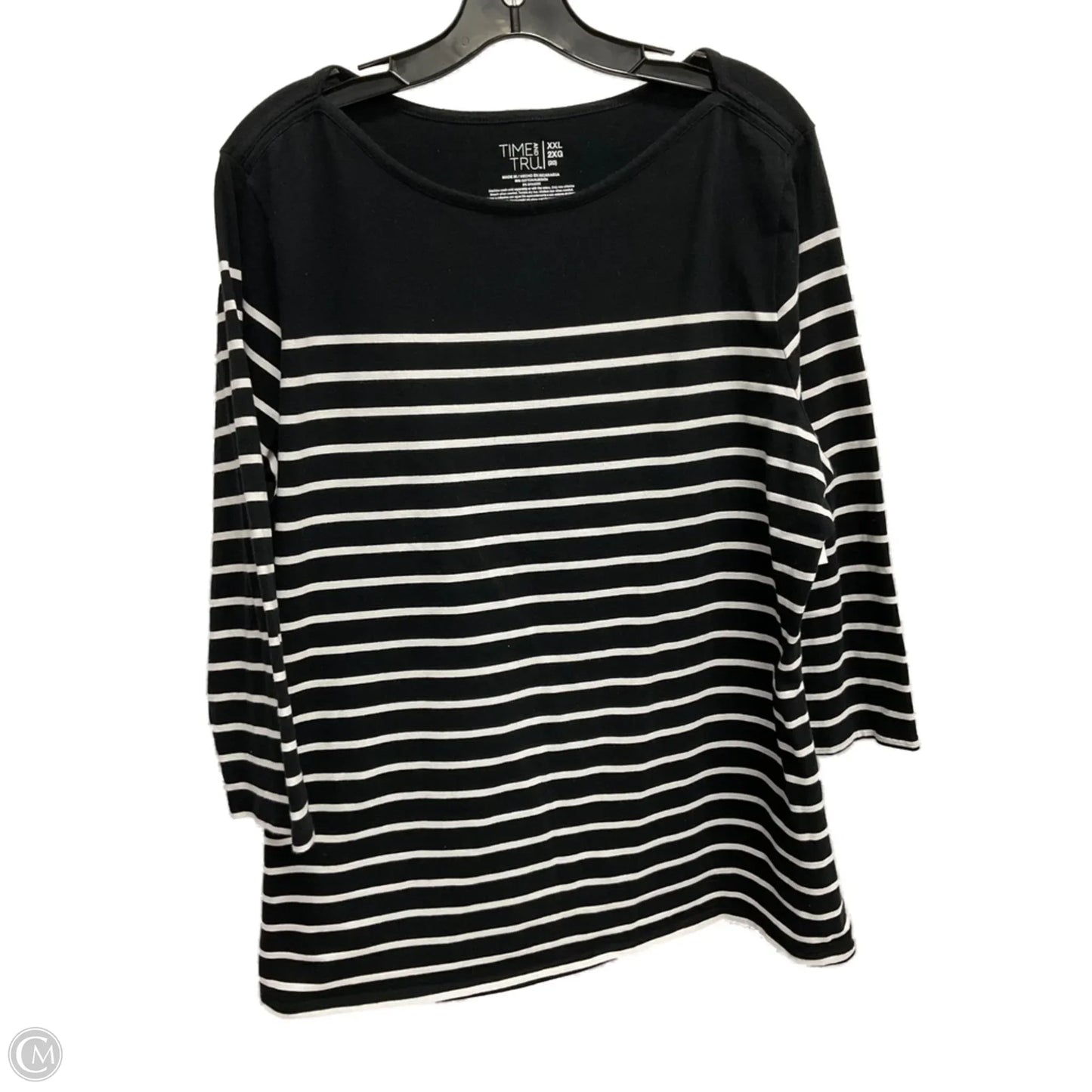 Top 3/4 Sleeve Basic By Time And Tru In Striped Pattern, Size: Xxl