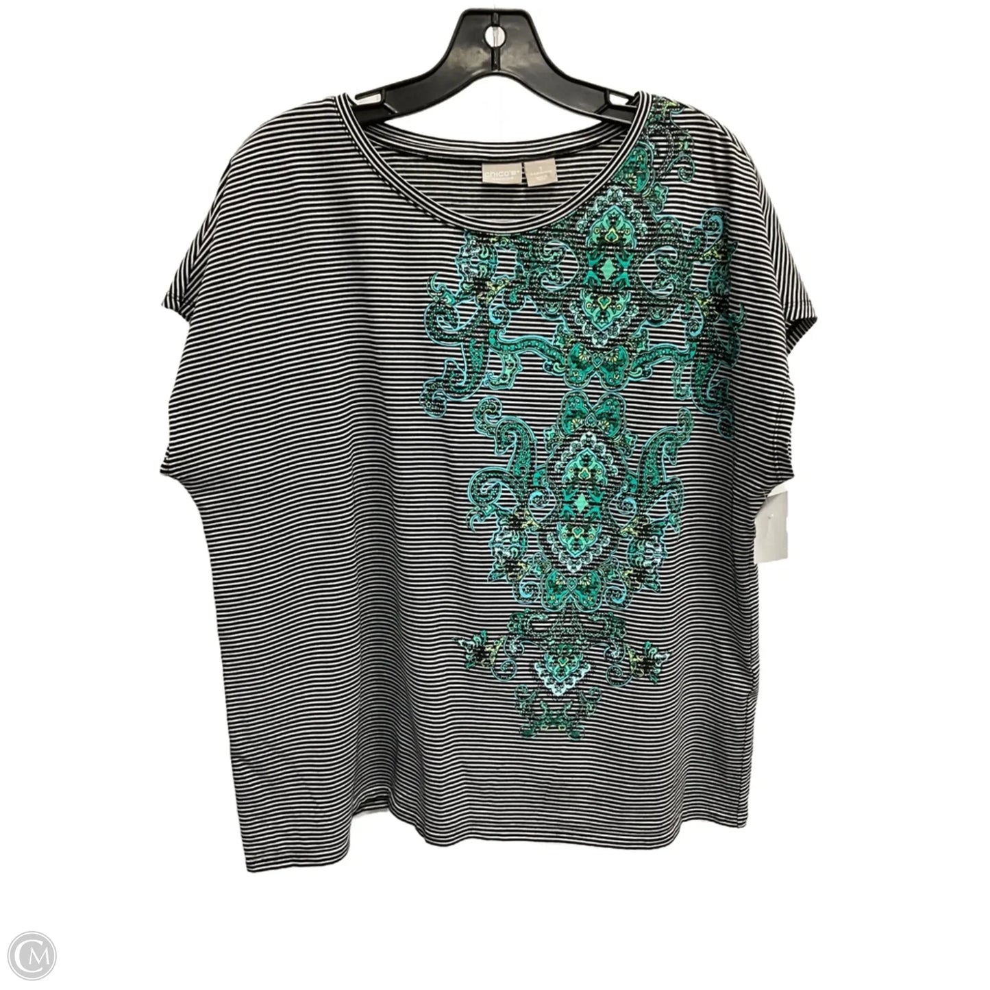 Top Short Sleeve By Chicos In Striped Pattern, Size: Xl