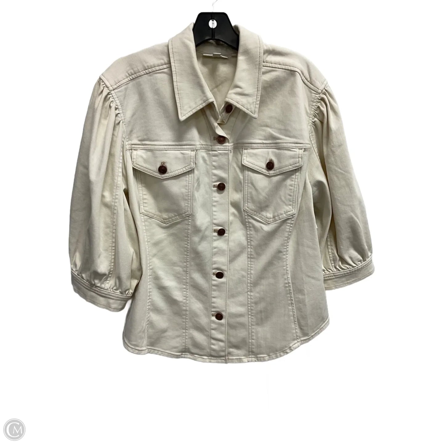 Jacket Denim By Chicos In Cream, Size: Xl