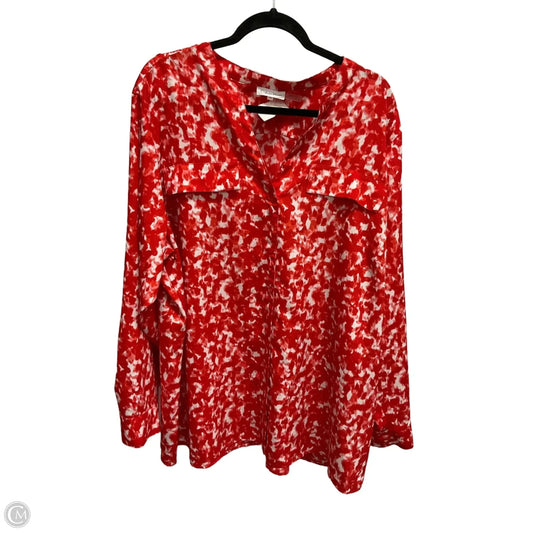 Blouse Long Sleeve By Calvin Klein In Red, Size: 3x