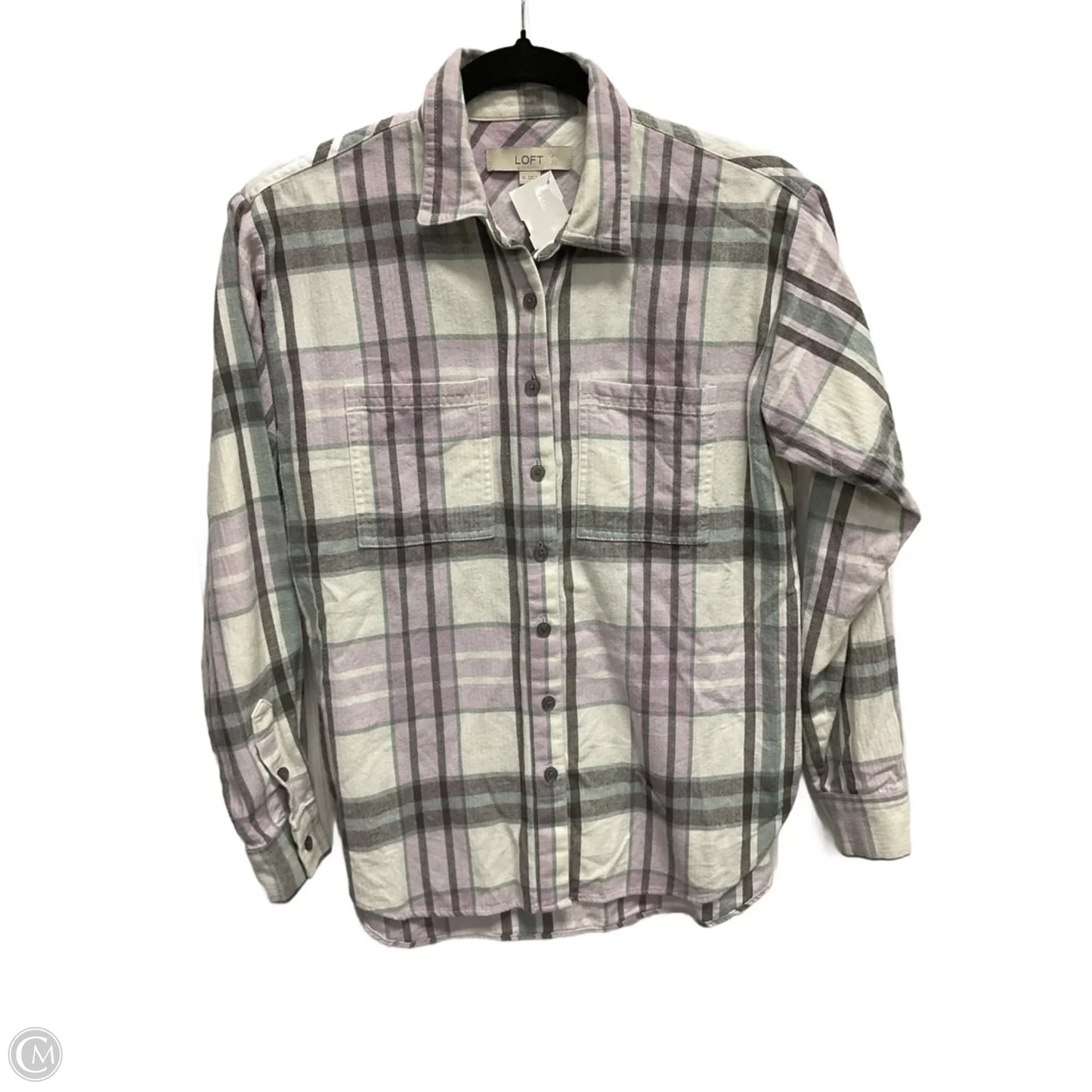 Top Long Sleeve By Loft In Plaid Pattern, Size: Xs