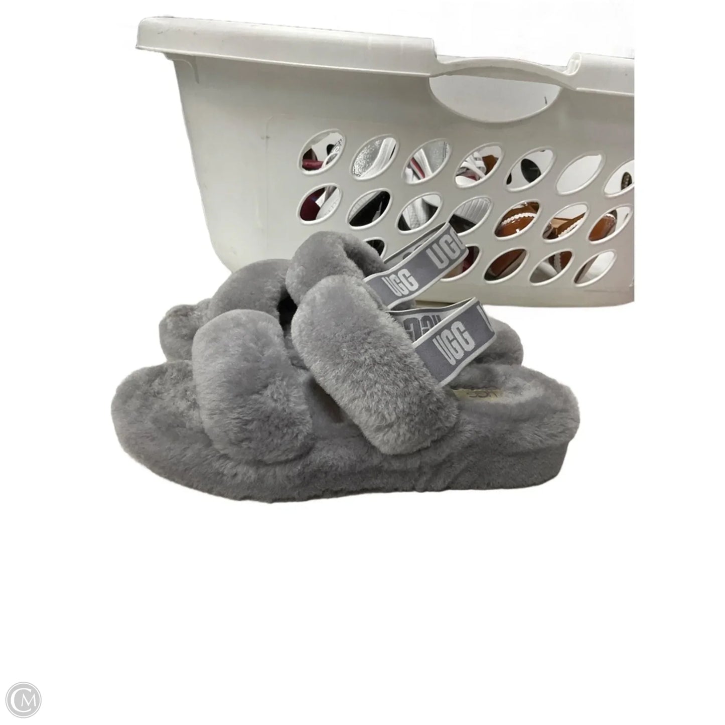 Slippers Designer By Ugg In Grey, Size: 9