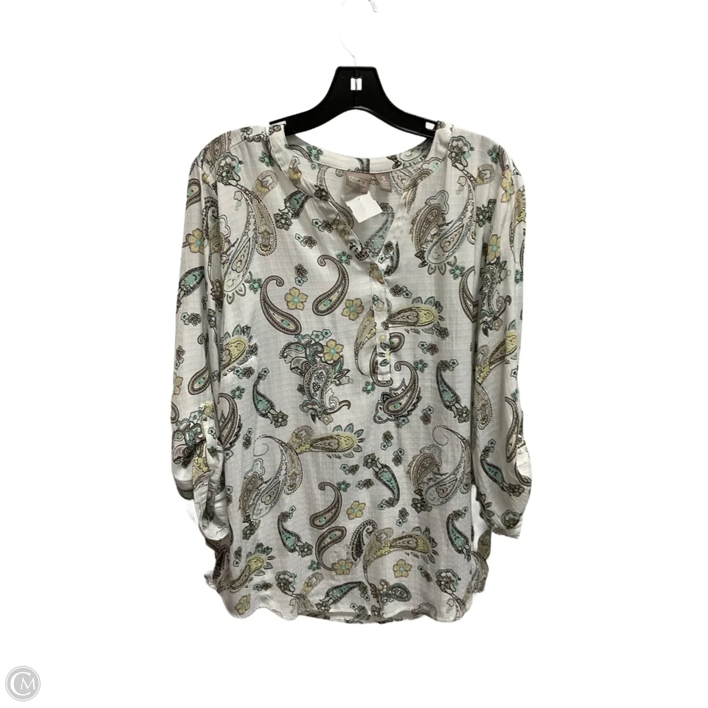 Blouse Long Sleeve By Chicos In Paisley Print, Size: Xl