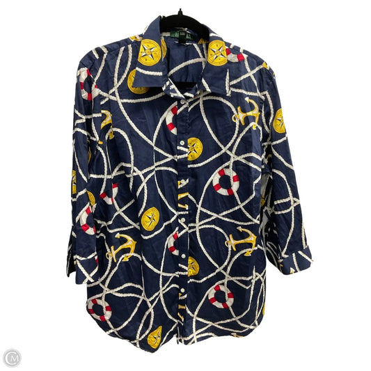 Blouse 3/4 Sleeve By Lauren By Ralph Lauren In Nautical Print, Size: 2x