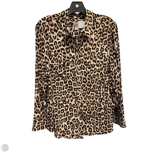 Blouse Long Sleeve By Chicos In Leopard Print, Size: Lp