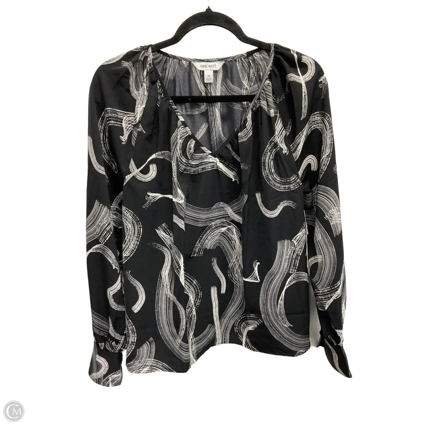 Blouse Long Sleeve By Nine West In Black & White, Size: M