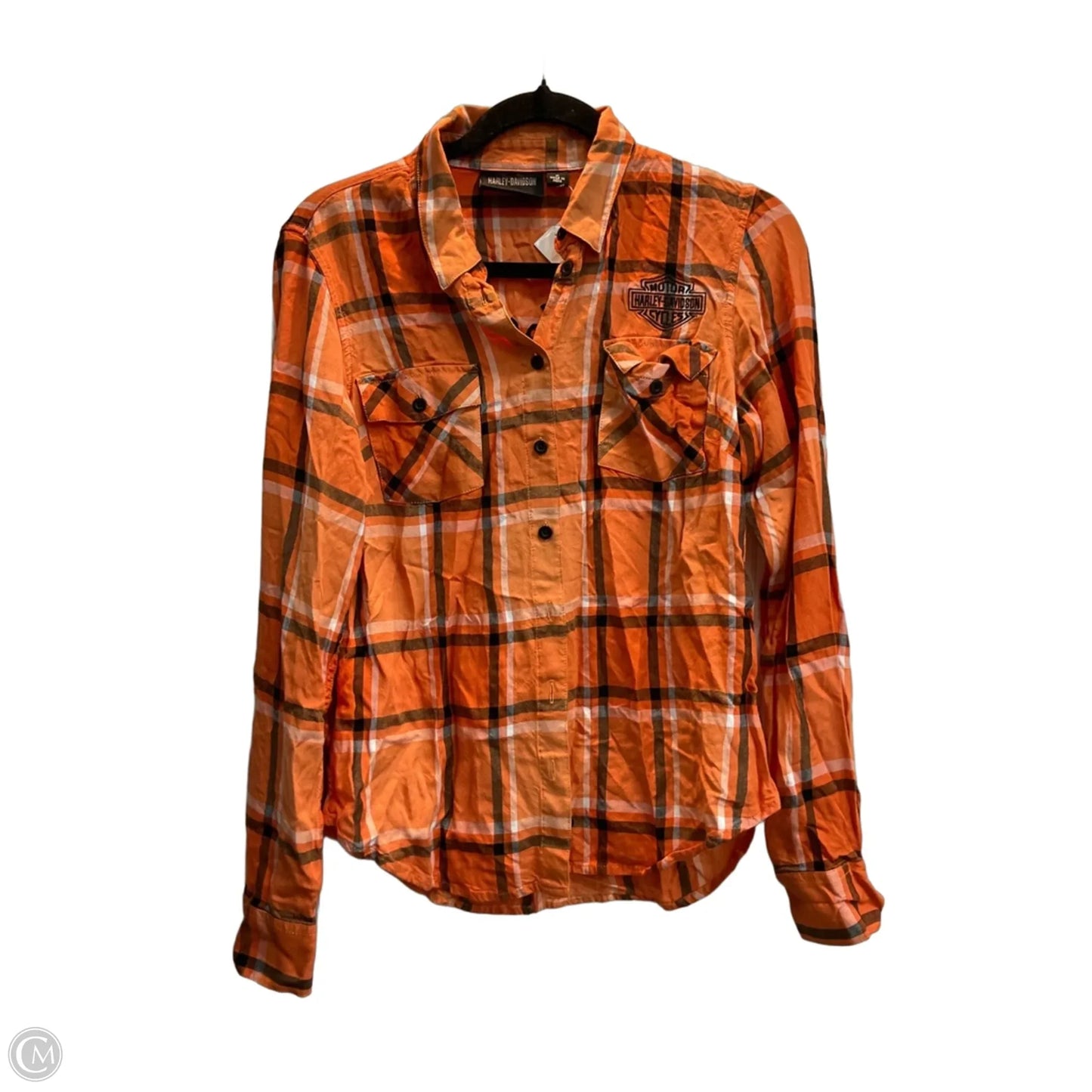 Blouse Long Sleeve By Harley Davidson In Orange, Size: M