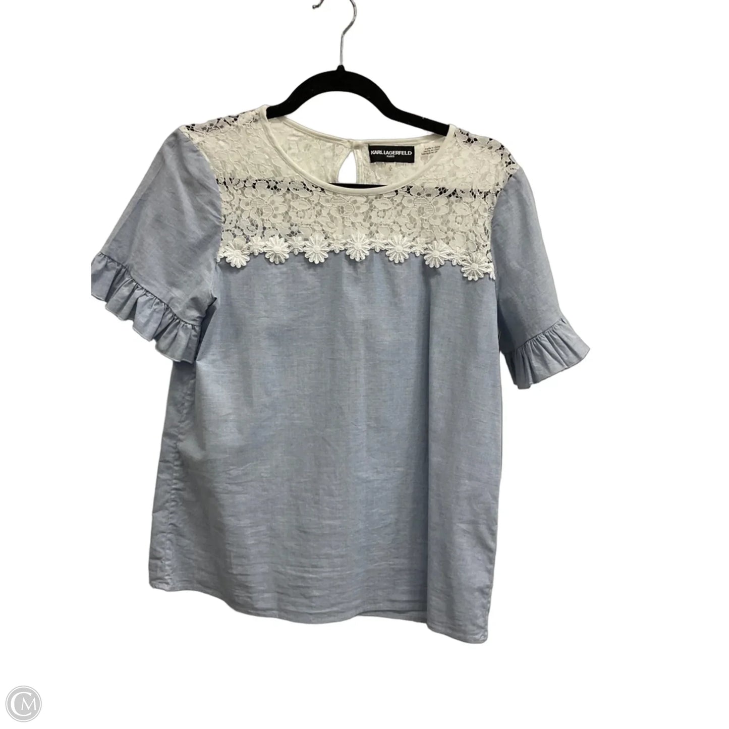 Top Short Sleeve Designer By Karl Lagerfeld In Blue & White, Size: S