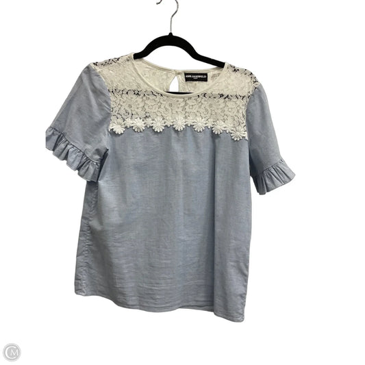Top Short Sleeve Designer By Karl Lagerfeld In Blue & White, Size: S